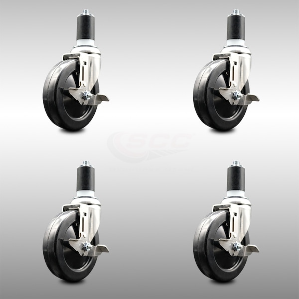 Service Caster 5 Inch 316SS Soft Rubber Swivel 1-1/2 Inch Expanding Stem Caster Set Brake SCC SCC-SS316EX20S514-SRS-TLB-112-4 - main